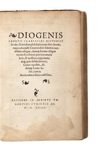 DIOGENES LAERTIUS. De vita, & moribus philosophorum libri decem.  1524